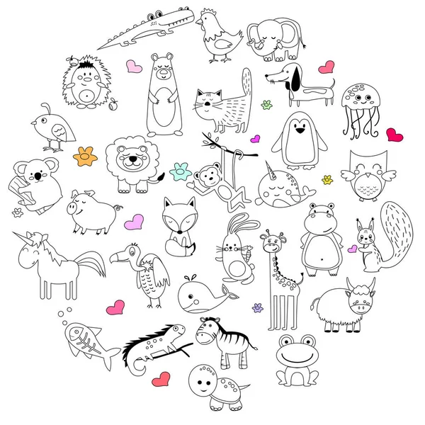 Vektör çizim karikatür hayvanlar - boyama kitabı