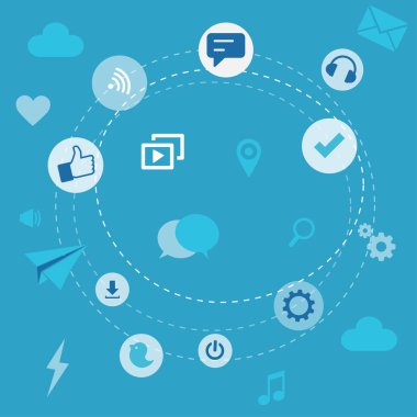 Simgeler ve düğmeler üzerinde mavi bir arka plan