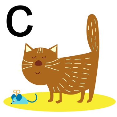 Şirin kedi ve harf çizimi. Kedi ve fare