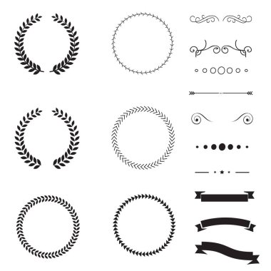 Tasarım öğeleri kümesi. Altın takı, kurdeleler, köşeler, kenarlıklar, tasarım öğeleri dekorasyon için.