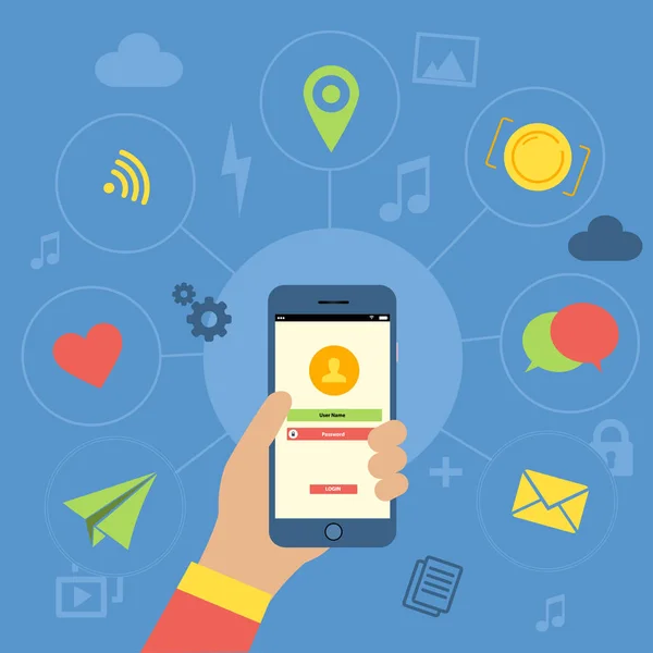 Simgeler ve düğmeler üzerinde mavi bir arka plan