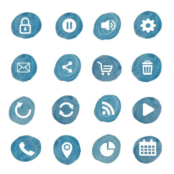Conjunto de botones de redes sociales para el diseño - iconos vectoriales. iconos universales para su sitio web, carrito de la compra, correo, botón, teléfono, flechas, volumen, ajustes, wifi, calendario — Archivo Imágenes Vectoriales