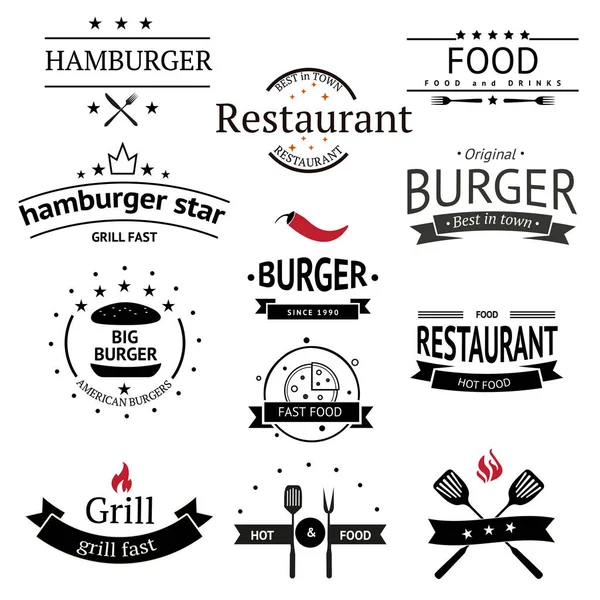 Burger simgeler, etiketleri, işaretler, semboller ve tasarım öğeleri. fast food rozet vektör toplama.