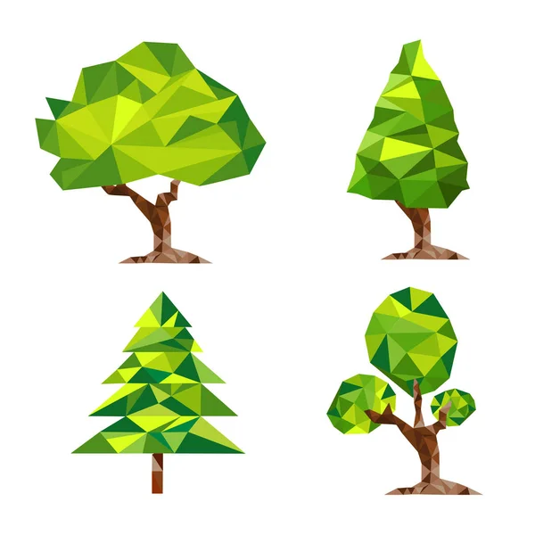Establecer árboles poligonales y arbustos con diferentes coronas . — Vector de stock