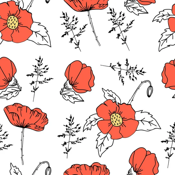 Klaproos bloemen. Naadloze achtergrondpatroon poppy bloemen. Vector - voorraad. — Stockvector