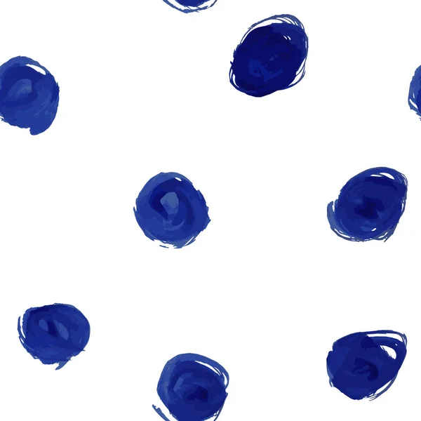 Patrón de lunares sin costura pintado a mano. Acuarelas abstractas en azul índigo . — Vector de stock