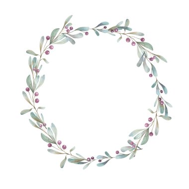 Ökseotu dalları çelengi. Suluboya