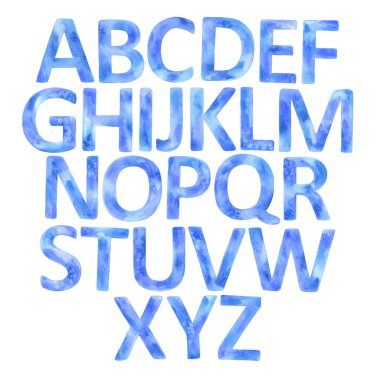 Bir dizi harf, alfabe. Suluboya.