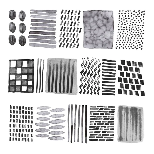 Conjunto Elementos Gráficos Abstractos Acuarela Blanco Negro — Foto de Stock