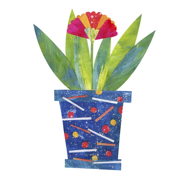 Fleur Dans Pot Accueil Plante Papier Coloré Applique — Photo
