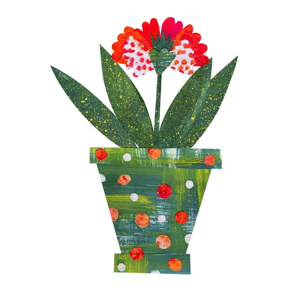 Flower Pot Home Plant Colored Paper Applique — Stock Photo, Image