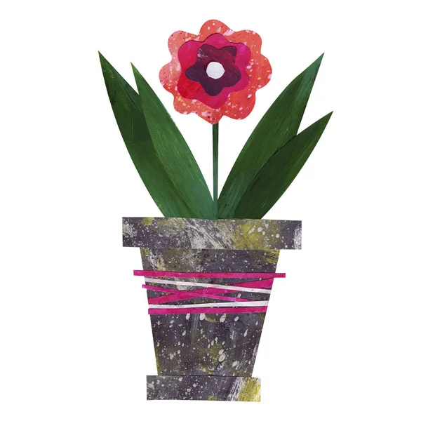 Flower Pot Home Plant Colored Paper Applique — Stock Photo, Image