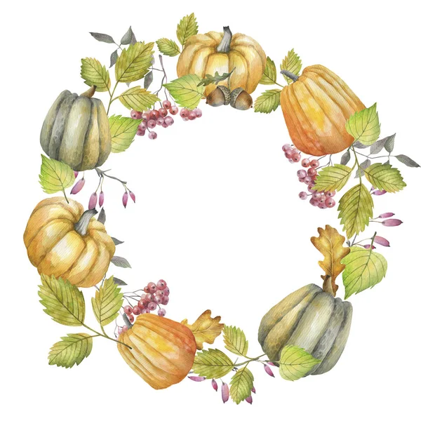 Věnec Listí Ovoce Akvarel — Stock fotografie