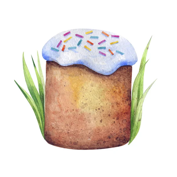 Ciasto Wielkanocne Świąteczne Ciasto Ilustracja Akwarela — Zdjęcie stockowe