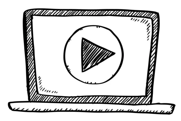 Cartoon style doodle of notebook with play button on screen