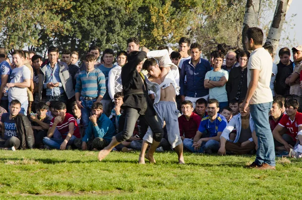 A luta no prado dos turcomenos da Ásia Central realizada em Istambul — Fotografia de Stock