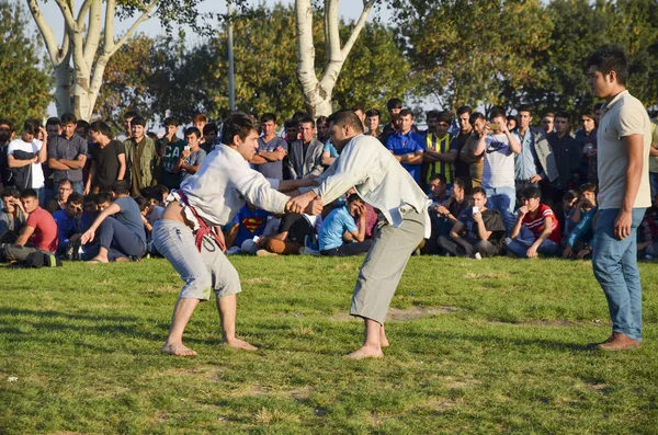 La lucha del prado turcomano de Asia Central celebrada en Estambul — Foto de Stock