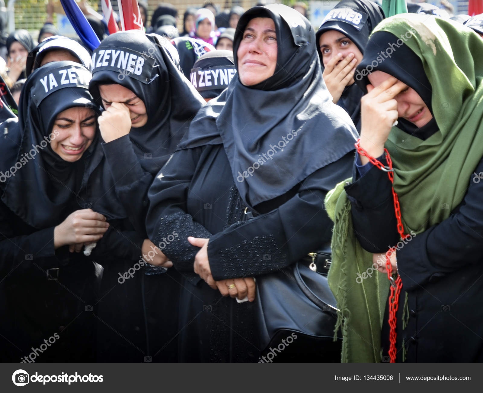 Shia Muslim Women Are Crying Mourn During Ashura Ceremony Stock