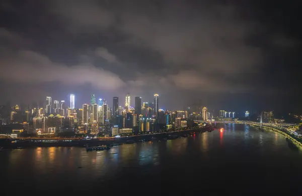 重慶市 2019年9月1日 夜の重慶市の空中風景 — ストック写真