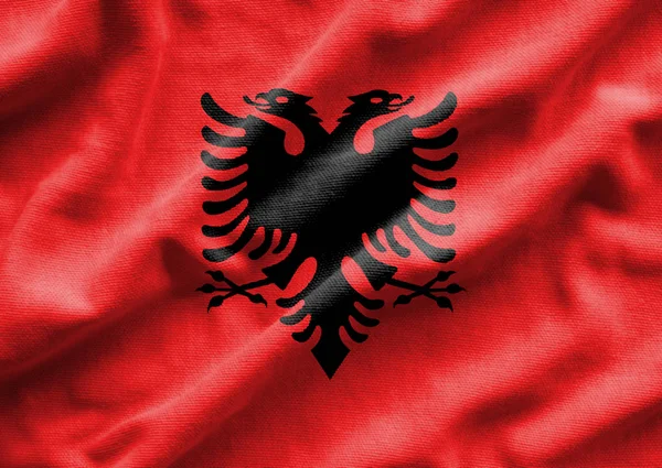 Bandera de Albania. Bandera tiene una textura de tela realista detallada . — Foto de Stock