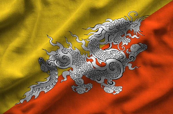 Bandera de Bután. Bandera tiene una textura de tela realista detallada . — Foto de Stock