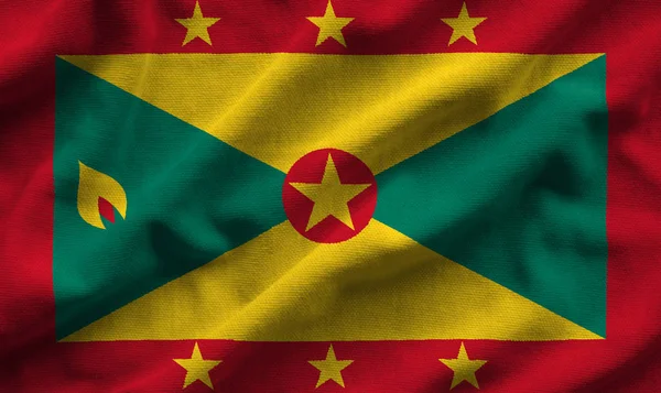 Grenada zászlaja. Jelző van egy részletes reális szövet szerkezete. — Stock Fotó