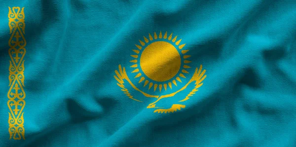Flag of Kazakhstan. Flag has a detailed realistic fabric texture