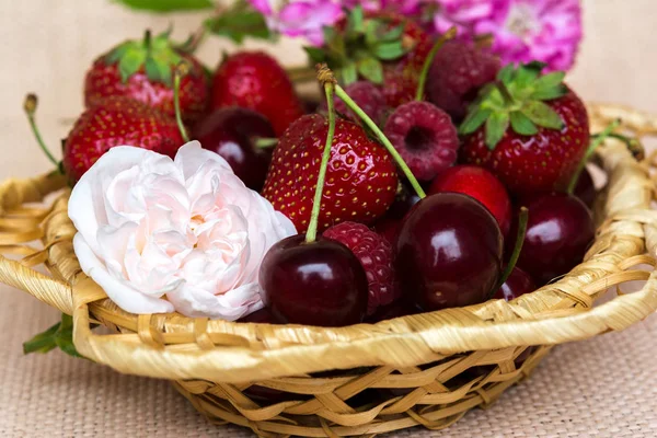 Strawberry, cherry and raspberry