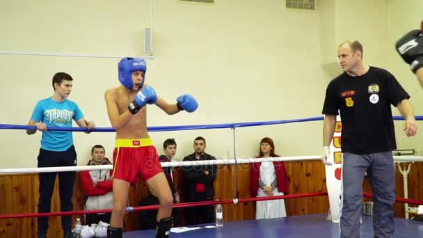 Lucha de dos chicos adolescentes en el ring — Vídeos de Stock