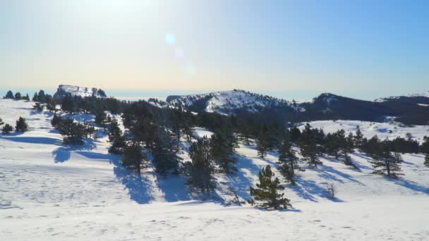 Meseta de montaña en la nieve en un día soleado — Vídeos de Stock