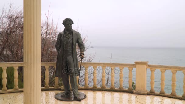 Памятник Пушкину на берегу — стоковое видео