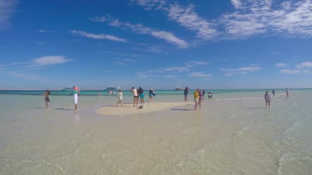 Oamenii fac selfie atunci când merg pe o insulă cu nisip — Videoclip de stoc