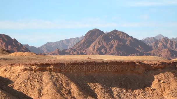 De woestijn en de bergen op de achtergrond van de hemel — Stockvideo