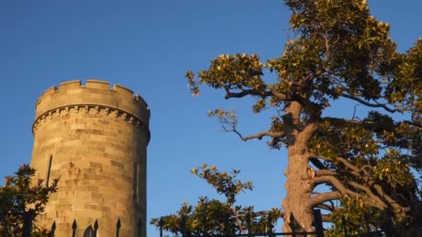 La torre del castillo al atardecer — Vídeo de stock