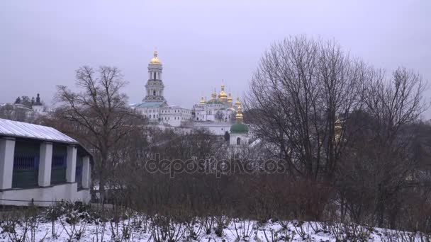 View of the Cathedral of the Dormition and The Great Lavra Bell Tower — Stock Video