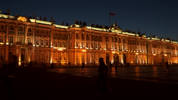 Turystów przy Ermitażu w nocy — Wideo stockowe