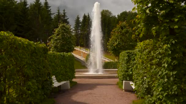 Managere fontány na úpatí kaskády "Golden Mountain". Fontány z Peterhof — Stock video