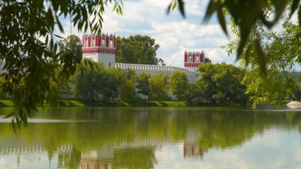 View from behind the trees at Novodevichy Convent — Stock Video