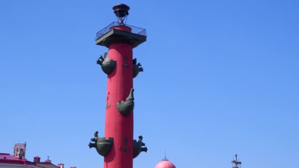 Ростральная колонна против голубого неба. Санкт-Петербург — стоковое видео