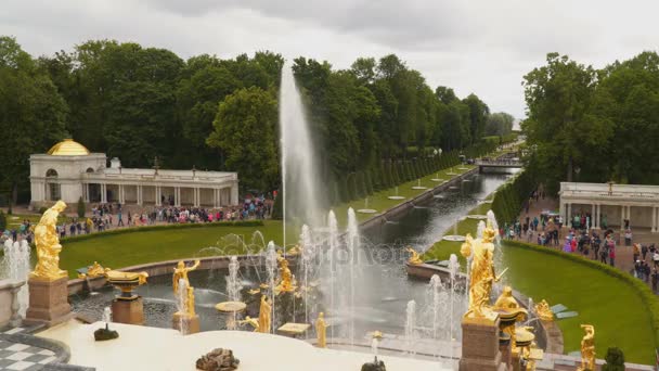 De grote Cascade is de structuur van de belangrijkste fontein van Peterhof — Stockvideo