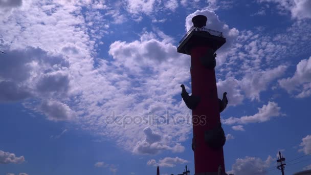 Sint-Petersburg, silhouet van rostraal kolom — Stockvideo