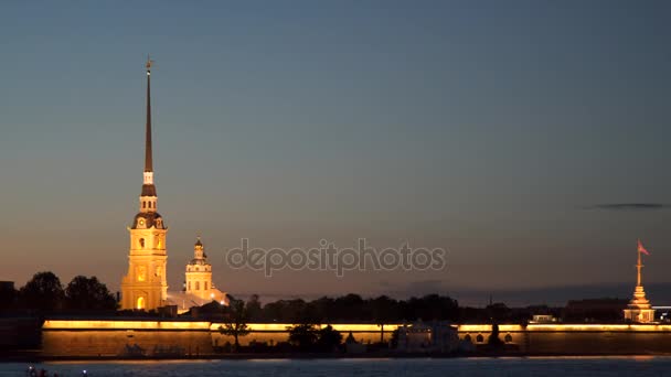 Peter Paul Fortaleza Noche San Petersburgo — Vídeo de stock