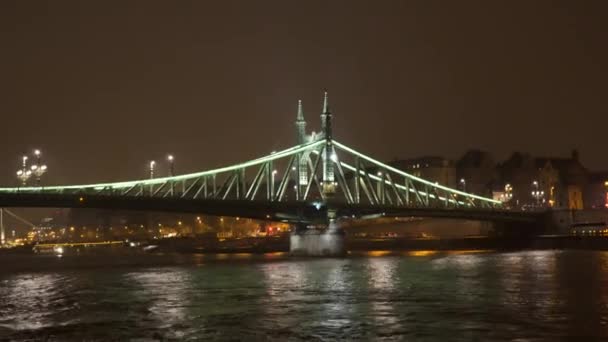 Die freiheitsbrücke in budapest ungarisch. Nachts — Stockvideo