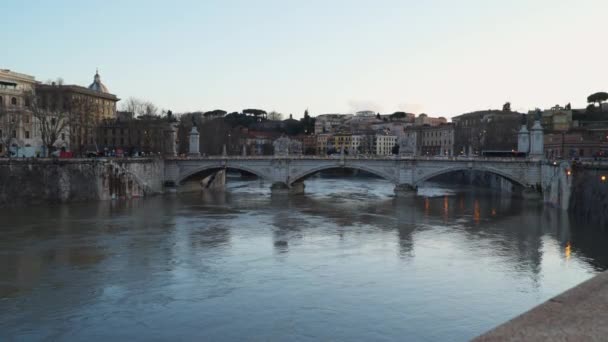 Ponte Victor Emmanuel Roma Itália Hora Noite — Vídeo de Stock