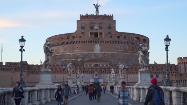 Roma Itália Março 2018 Ponte Elieff Frente Castelo Santo Anjo — Vídeo de Stock