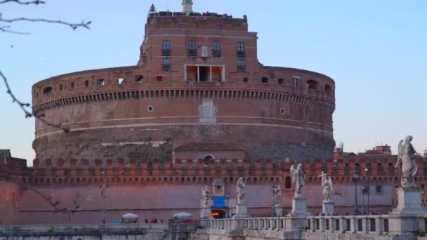 Castillo Sant Angelo Roma Italia Hora Noche — Vídeos de Stock