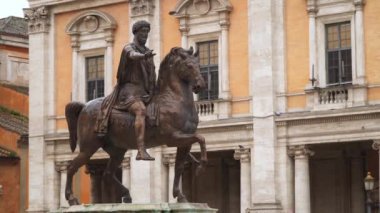 The equestrian statue of Marcus Aurelius in Capitoline Hill, Rome, Italy.