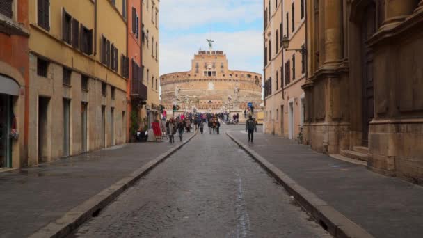 意大利罗马 2018年3月21日 通往罗马天使城堡的窄车道 — 图库视频影像