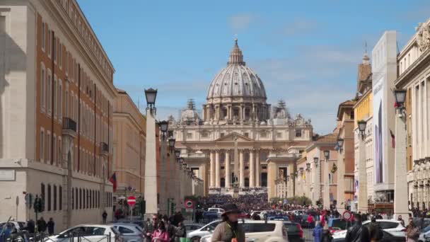 意大利 2018年3月21日 圣彼得大教堂罗马 广场上的很多人 — 图库视频影像