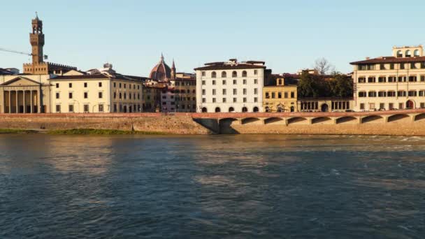 Muelle Del Río Arno Florencia Italia Hora Tarde — Vídeos de Stock